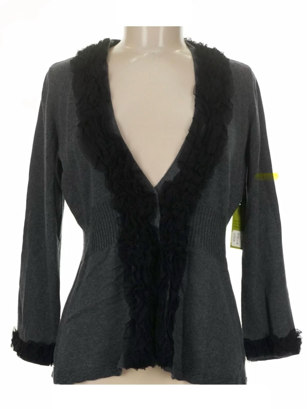 NWT NIC+ZOE Charcoal Gray Ruffle-Trim 3-Button Fitted Cardigan NEW